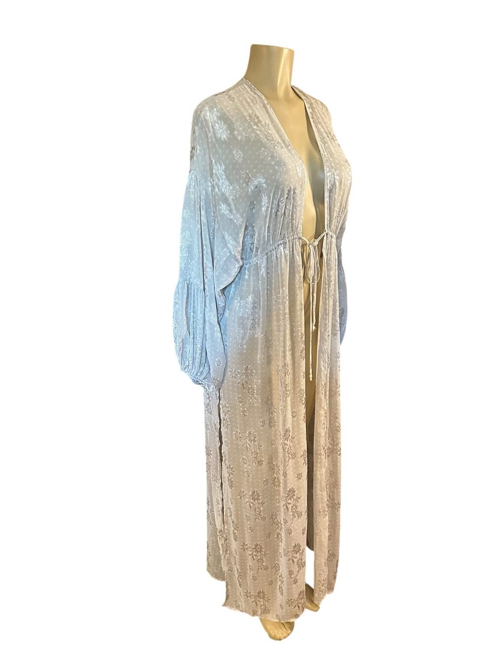 Womn S Lulu's Lulus Cabana Vibes Light Grey Jacquard Long Slv Swim Cover-Up Maxi